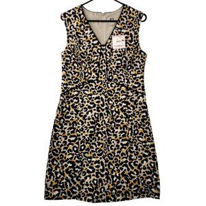 Anne Klein Leopard Print Sleeveless V-Neck Dress 6 Black Yellow Artsy Mob Wife